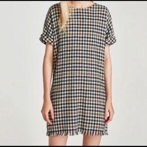Zara Trafaluc Collection Houndstooth Fringe Dress
